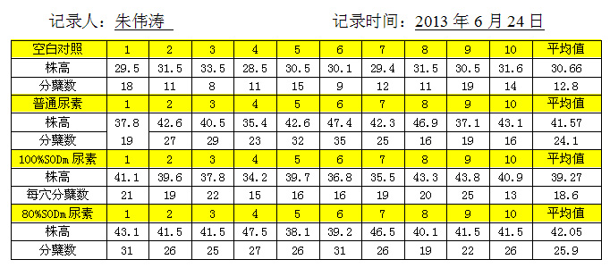 农业部肇源镇6月24日水稻小区：生育期调查跟踪记录数据表格（第三次重复实验）